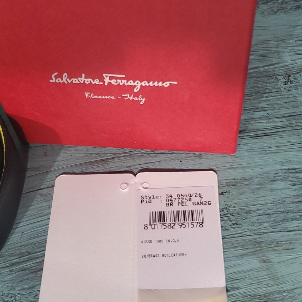 Salvatore Ferragamo Black and Yellow Leather Belt with Gold Gancini Buckle - New - Picture 4 of 6